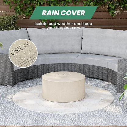 COSIEST Outdoor Propane Fire Pit Coffee Table, 28-inch Terrazzo Round Base Patio Heater, Certified, 40,000 BTU Stainless Steel Burner, Wind Guard, Free Lava Rocks, Waterproof Cover