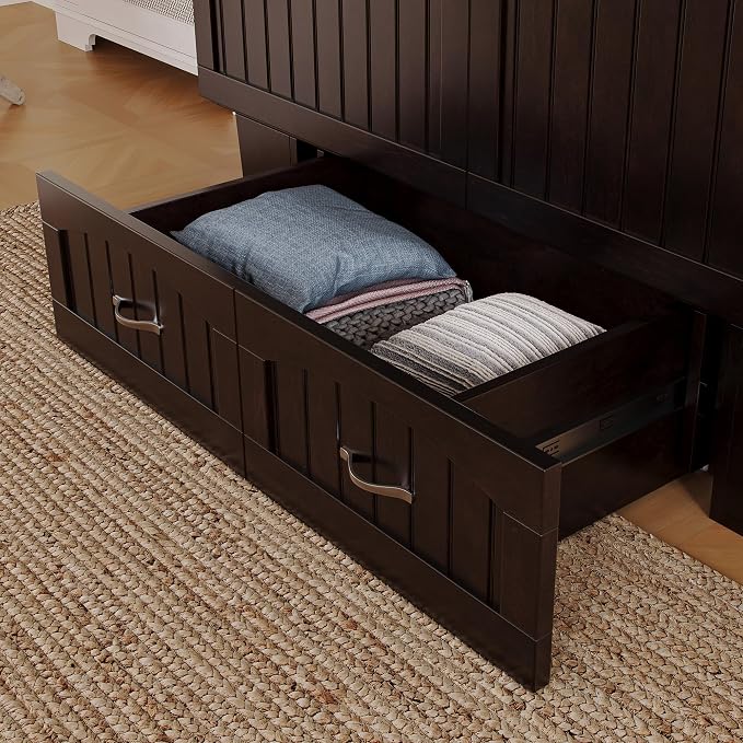 AFI, Nantucket Full Size Murphy Bed Chest with Mattress, Built-in Charging Station and Storage Drawer, Full, Espresso