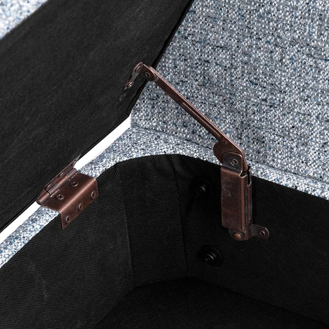 HomePop 60" Modern Storage Bench with Wood Legs - Blue Gray Woven Fabric