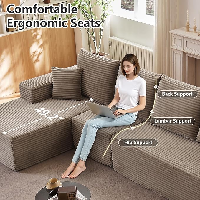 135" Cloud Sectional Couch with L-Shape Chaise, Modern Cloud Couch with Deep Seat, Modular Sectional Couches for Living Room, Apartment, Office, No Assembly Required Camel
