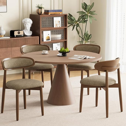 Wooden Dining Chairs Set of 4, Modern Fabric Upholstered Dining Room Chair, Kitchen Side Chairs, Farmhouse Dinner Chair with Curved Back for Kitchen, Camel