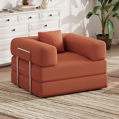 Single Couch Sofa for Small Spaces 2 in 1 Convertible Sofa to Lounger Comfy Bean Bag Chair for Adults with Removable Cover with Pillows for Bedroom, Apartment, Office (Orange, 35.43" Single Sofa)