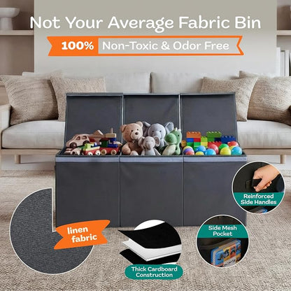 SoftOwl Extra Large Toy Storage Organizer with Lid - Sturdy, Collapsible Toy Chest Storage Box Design - Toys Bin with Dividers for Kids, Nursery, Bedroom, Playroom 37"x16"x14"