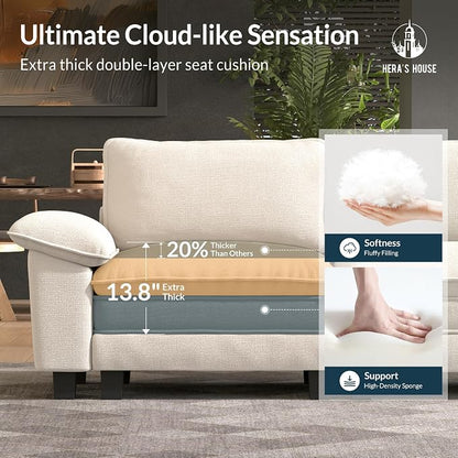 HERA'S HOUSE 124" Oversized Modular Sectional Sofa, Comfy U Shaped Couches for Living Room, Cloud Couch with Ottoman, 5-Seater Deep Seat Sofa with Throw Pillow, Chenille Beige