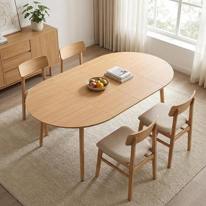 Extendable Round Dining Table for 4 6 Wooden Dining Room Table 39" to 70" Modern Kitchen Table for Dining Room Office Expandable Oval Dinner Table with MDF Top Natural Wood