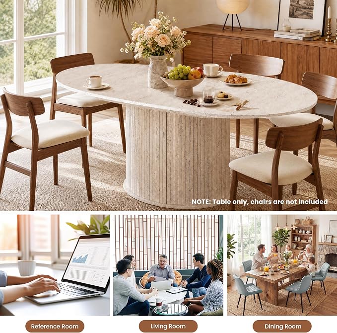 47''-63'' Extendable Round Dining Table for 4-6, Round Dining Room Table with Hidden Storage, Modern Wooden Kitchen Table with Fluted Sliding Door Cabinet for Dining Room Kitchen, White