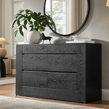 OKD 6 Drawer Dresser for Bedroom, 54" Wide Chest of Drawers with Thick Wood Design, Handleless, Modern Bedroom Dresser, Storage Organizer for Living Room/Entryway/Hallway, Black Oak