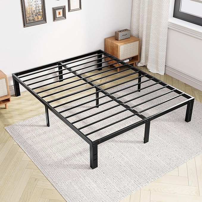 Sweetcrispy Full Bed Frame - 14 Inch Metal Platform Bed Frames for with Storage Space Under Base, Sturdy Steel Slat Support, No Box Spring Needed