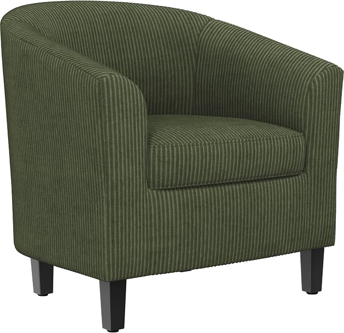 Topeakmart Corduroy Club Chair, Modern Accent Chair and Cozy Barrel Chair with Sturdy Wood Legs for Living Room Bedroom Reception Room, Dark Green