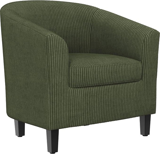 Topeakmart Corduroy Club Chair, Modern Accent Chair and Cozy Barrel Chair with Sturdy Wood Legs for Living Room Bedroom Reception Room, Dark Green