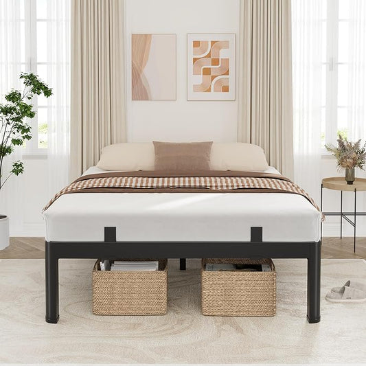 14 Inch Queen Bed Frame, Reinforced Heavy Duty Metal Bed Frame Queen Size, 4000LBS Rounded Corner & No-Slip Mattress Grip, Squeak-Free Platform Bed Frame with Headboard Holes Easy Assembly
