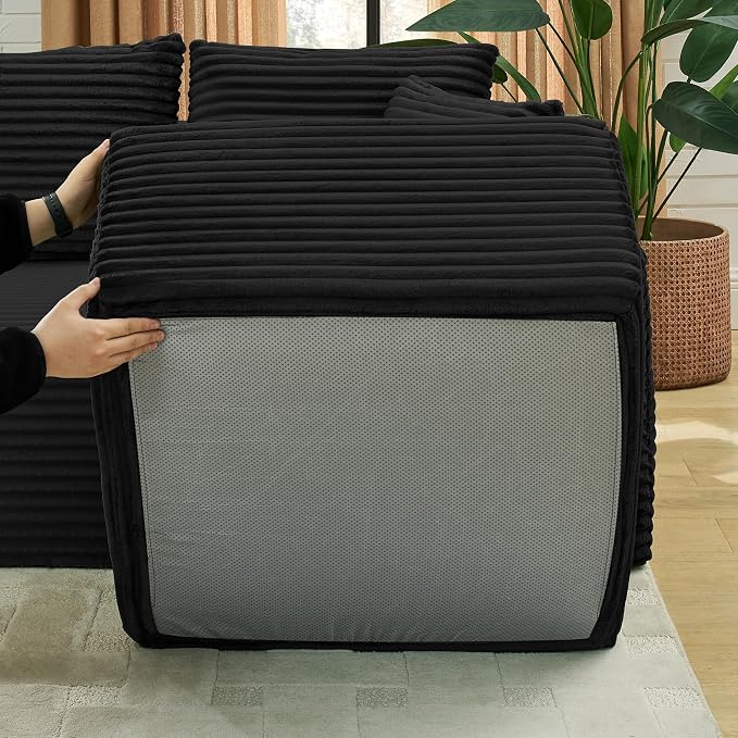 115" U-Shaped Cloud Sectional Couch, Modular Compressed Boneless Sectional Sofa W/Reversible Ottoman Chaise Lounge, Plush Corduroy Boneless Symmetrical Sofa for Living Room