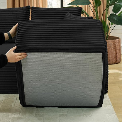 127" U-Shaped Cloud Sectional Couch Oversized Modular Compressed Boneless Sectional Sofa with Ottoman Chaise Lounges & Console, Plush Corduroy Boneless Symmetrical Sofa