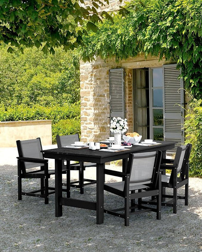 SERWALL 5 Piece Patio Dining Sets, Outdoor HDPE Dining Furniture Set with Umbrella Hole Cut-Out Table and 4 Woven Chairs, Black