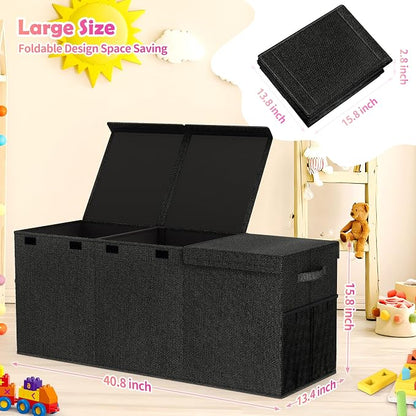 Mabahoo Extra Large Toy Box, Collapsible Sturdy Kids Toy Chest for Boys, Girls, 40"x14"x16" Storage Organizer Toddler Storage Bins with Lids, Toybox Basket for Living Room, Bedroom, Nursery, Black