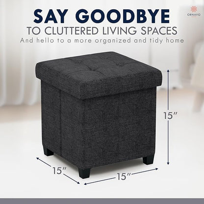Ornavo Home Storage Ottoman with Legs, Square Cube Foot Rest Stool Seat, for Living Room, Bedroom, Home Office, Dorm - 15 x 15 x 15, Black