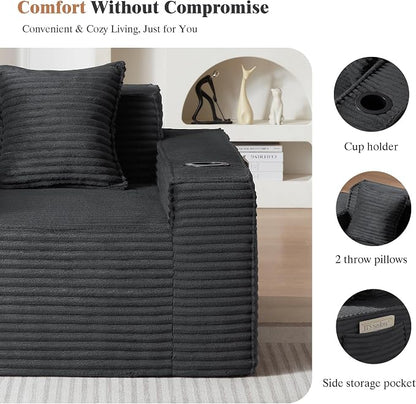 3 pcs Boneless Living Room Couch Set, Boneless Sofa Couches with Cup Holder for Compact Living Rooms, Apartments (Deep Gray, Single Chair + Loveseat+ 3 Seat Sofa)