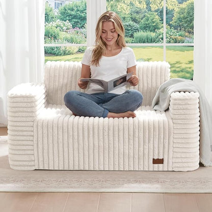 ZurNesfure Sofa Couch Cloud Loveseat, Memory Foam Couch with Pillow No Assembly Need, Modern Couch with deep seat and Washable Cover Boneless Sofas for Living Room Bedroom Apartment (White,Loveseat)