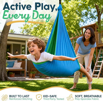 Sensory Swing for Kids Indoor Outdoor - Calming Cocoon Therapy Swing, Holds 300lbs - Hug-Like Sensory Hammock with 360° Swivel Hardware for Autism, ADHD, SPD Support
