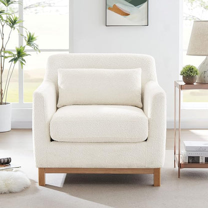 VANOMi Extra Deep Accent Chair, Fabric Upholstered Comfy Reading Armchair for Living Room, Bedroom Single Seat Sofa Chair with Wood Base, Lamb Fabric | Oversized Armchair with Thick Cushion Reading Chairs for Living Room, Apartment