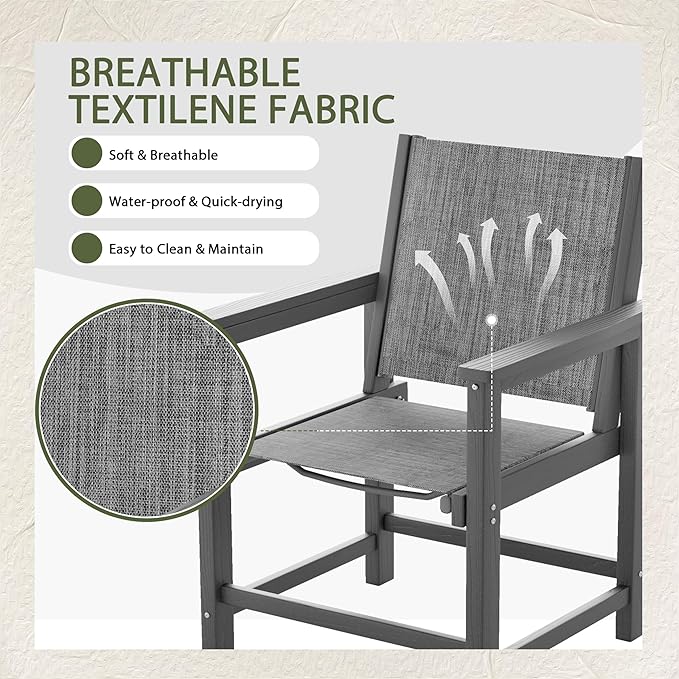UDPATIO HDPE Dining Chair Set of 2, Heavy Duty Extra-Wide Outdoor Chairs with 360 lb Load Capacity, Easy to Assembly, All-Weather Seating for Patio, Pool, Garden, Backyard,Light-Grey