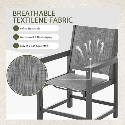 UDPATIO HDPE Dining Chair Set of 2, Heavy Duty Extra-Wide Outdoor Chairs with 360 lb Load Capacity, Easy to Assembly, All-Weather Seating for Patio, Pool, Garden, Backyard,Light-Grey