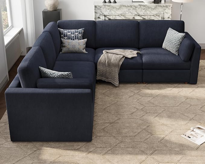 Oversized Modular Sectional Sofa V-Shaped Cloud Couches Blue | 109'' Deep Seat Couch for Living Room, 5-Seater Luxury Comfortable Corner sofa, Solid Wood Frame, Removable Washable Cover
