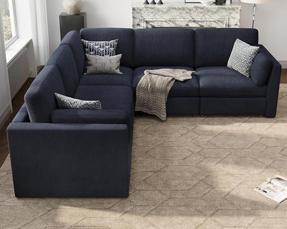 Oversized Modular Sectional Sofa V-Shaped Cloud Couches Blue | 109'' Deep Seat Couch for Living Room, 5-Seater Luxury Comfortable Corner sofa, Solid Wood Frame, Removable Washable Cover