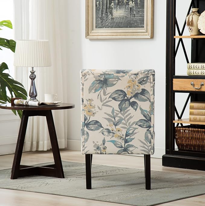 Roundhill Furniture Capa Print abric Armless Contemporary Accent Chair, Blue Leaves