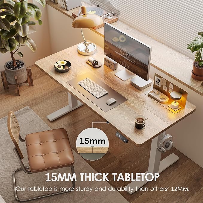 TIQLAB Height Adjustable Electric Standing Desk, 40 x 24 inch, Sit Stand Up Desk, Splice Board, Computer Home Office Desk, Maple Top