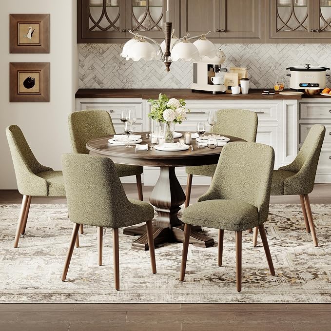 MALOL Upholstered Dining Chairs Set of 6, High-Back Dining Room Chair with Wood Legs, Padded Kitchen Chairs for Dining Room/Restaurant/Cafe, Green