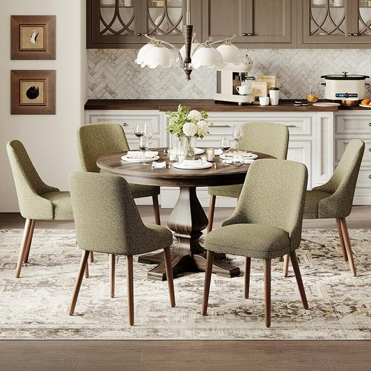 MALOL Upholstered Dining Chairs Set of 6, High-Back Dining Room Chair with Wood Legs, Padded Kitchen Chairs for Dining Room/Restaurant/Cafe, Green