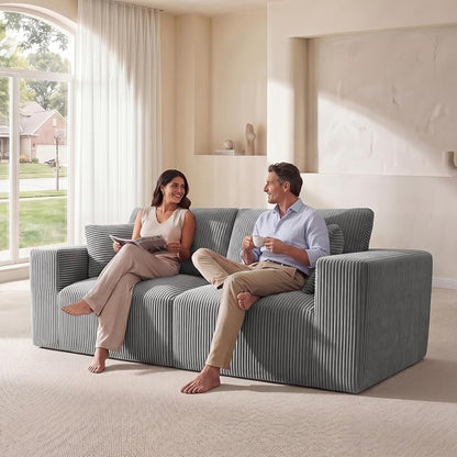 Modular Loveseat Cloud Couch, 79" Memory Foam Boneless Double Sofa, Cozy Upholstered Corduroy Frameless Furniture, No Assembly Required Small Couch for Apartment Living Room Office, Grey