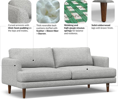 SIMPLIHOME Livingston 76" Wide x 33" High Sofa in Mist Grey Woven-Blend Fabric, Handcrafted Loveseat Couch for Living Room or Family Room, Mid-Century Modern Style, Solid Wood Frame
