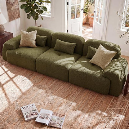 118'' Modular Sectional Cloud Couch Boneless Couches, Oversize Curved Sectional Couches for Living Room, Deep Seat Couch Lambswool Sofa with Ottoman & Throw Pillows, No Assembly, HR Foam