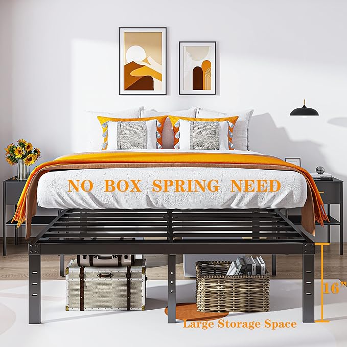 Full Size Bed Frame 16 Inch Tall Heavy Duty Metal Platform Bed Frame, Sturdy Steel Frame,No Box Spring Needed,Noise-Free,Easy Assembly