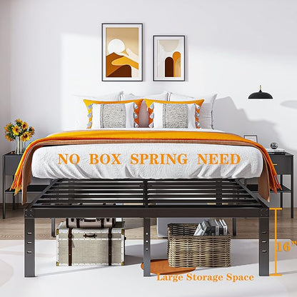 Full Size Bed Frame 16 Inch Tall Heavy Duty Metal Platform Bed Frame, Sturdy Steel Frame,No Box Spring Needed,Noise-Free,Easy Assembly