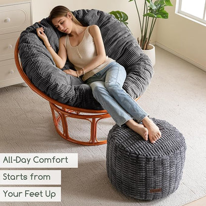 HIGOGOGO Pouf Ottoman Stuffed Round Modern Foam Filled Foot Rest Poufs for Living Room Chair Decorative 26 X 18 Inches Boho Relax Stool for Wedding Christmas Party, Dark Grey