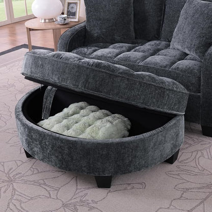 ERYE Chenille Tufted Loveseat Sofa and Ottoman Set, Tufted Recliner Sleeper Chaise Lounge with Curved Storage Ottoman,Reclining Backrest and Side Pockets, 4 Pillows
