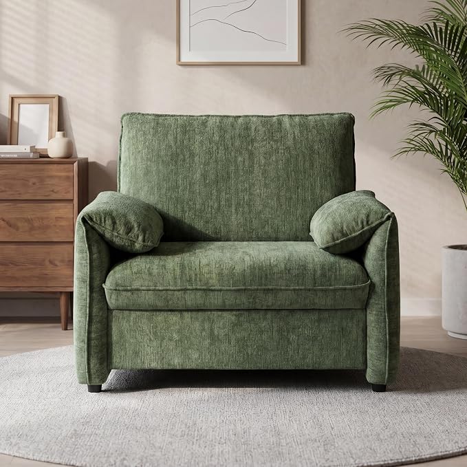 Oversized Accent Chairs Set of 2, 41 inch Modern Armchair for Living Room, Wide Reading Chair w/Deep Seat Springs Cushion, Padded Arms, Chenille Single Sofa Chair for Bedroom, Apartment, Green