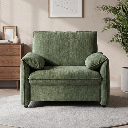 Oversized Accent Chairs Set of 2, 41 inch Modern Armchair for Living Room, Wide Reading Chair w/Deep Seat Springs Cushion, Padded Arms, Chenille Single Sofa Chair for Bedroom, Apartment, Green