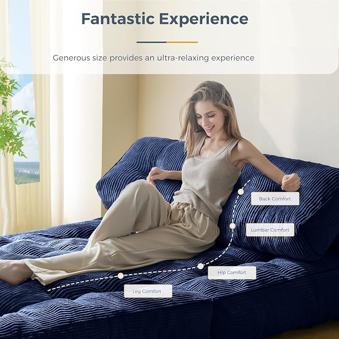 MAXYOYO Folding Sofa Bed, Convertible Chair with Pillow Foldable Couch with Back Support, Portable Fold Out Chair Bed Comfy Floor Sofa Lounge for Living Room Bedroom, Navy Double