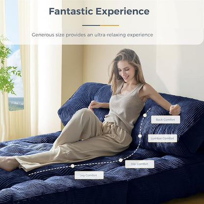 MAXYOYO Folding Sofa Bed, Convertible Chair with Pillow Foldable Couch with Back Support, Portable Fold Out Chair Bed Comfy Floor Sofa Lounge for Living Room Bedroom, Navy Double