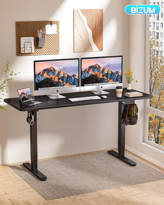 BIZUM Electric Standing Desk 63 x 24 Inch Computer Desk-Gaming Desk Black Home Office Desks Height Adjustable Memory Stand Up Computer Workstation