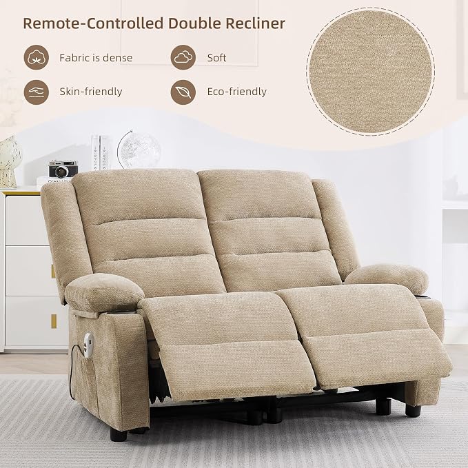 52Inch Reclining Loveseat Sofa,Power Loveseat Recliner,Electric Love seat Recliner Sofa for Bedroom,Living Room with Charging Ports,Brown