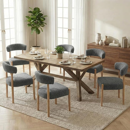 VKNOW Wooden Dining Chairs Set of 4 with Curved Open Back, Black | Natural Rubberwood Legs, Soft Chenille Fabric, Thickened Cushion, For Adults and Family, Dining Room, Kitchen, No Wobble