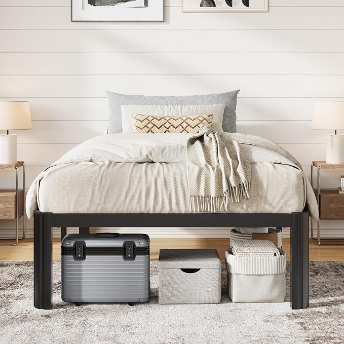 Allewie Metal Twin Bed Frame, 14 Inch 3500LBS Heavy Duty Platform Bed with Rounded Corner & Under Bed Storage, No Box Spring Needed, Noise Free, Easy Assembly, Black
