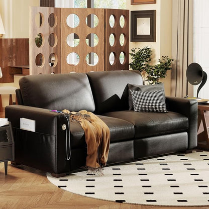 Hanherry Faux Leather 70" Sofa for Living Room, Modern Comfy Couch with Medium Firm Seat Cushion, Removable Cover,Wide Armrest,USB/Type-C Port,Couches for Small Space,Apartment