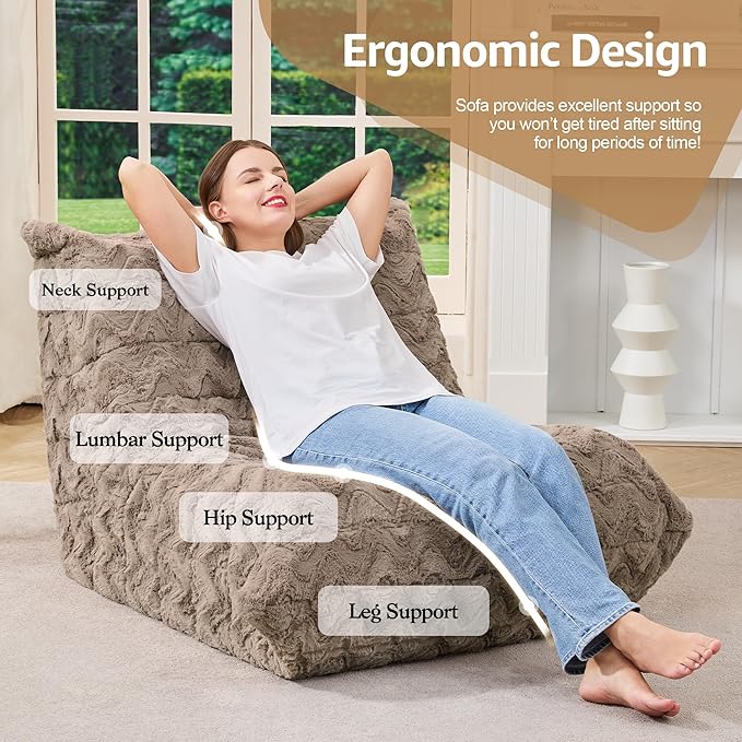 Hobestluk Adults Bean Bag Chair Faux Fur BeanBag Couch for Living Room | Brown Chevron,Ergonomic Design,Memory Foam,UltraSoft,Anti-slip Bottom,No Assembly Required,Decorative Style for Living Room
