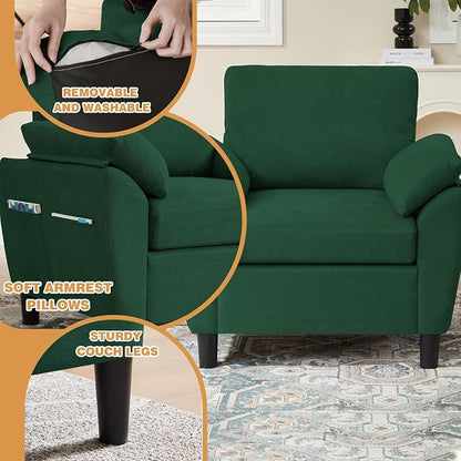 3 Piece Convertible Sectional Sofa Set, Modern Linen Small L Shaped Couch with Reversible Ottoman and Accent Chair, 3-Seat Sofa Couches for Living Room, Office, Apartment, Green